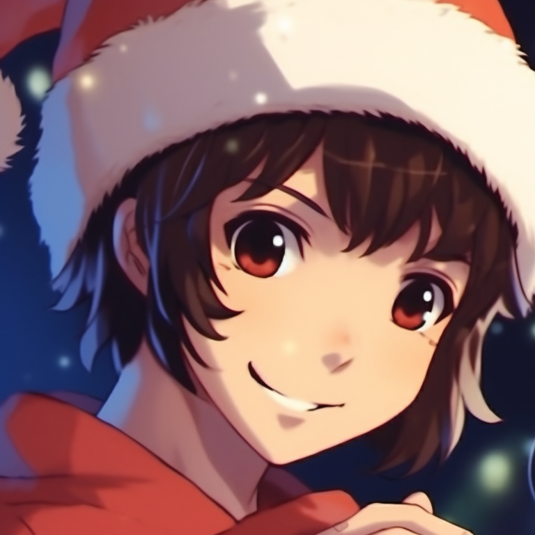 Two characters under a mistletoe, with attention to character expressions and romantic undertones. essential matching preppy christmas pfp for the season pfp for discord.