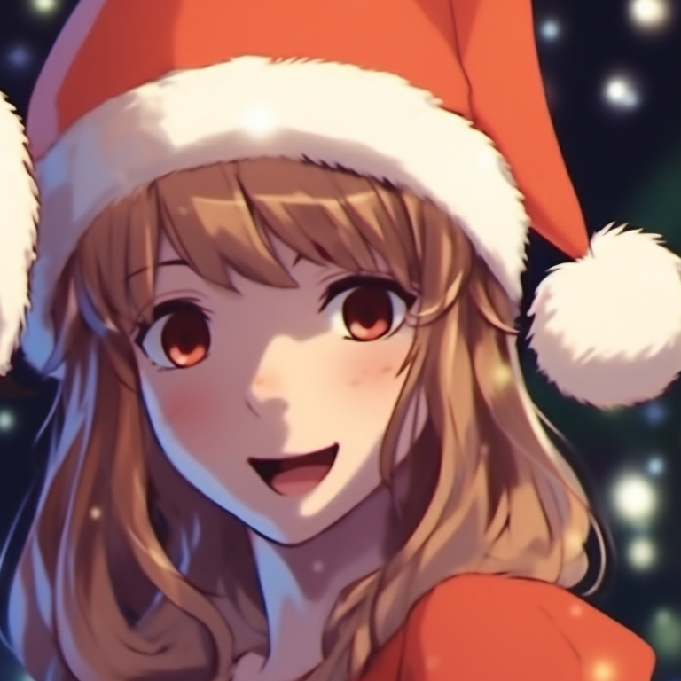 Two characters under a mistletoe, with attention to character expressions and romantic undertones. essential matching preppy christmas pfp for the season pfp for discord.