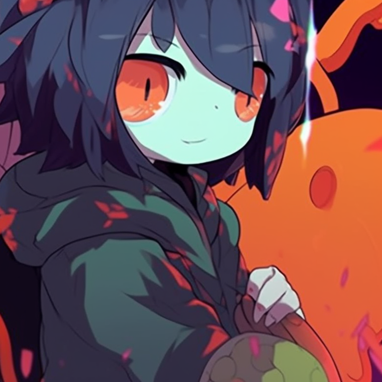 Two characters, one in a witch costume and another as a black cat, showcasing vibrant colors and sharp angles. cute halloween pfp matching pfp for discord.