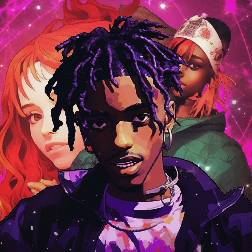 Interpretation of Playboi Carti in an anime theme, highlighting unique textures and vibrant color pallet. playboi carti pfp anime wallpaper