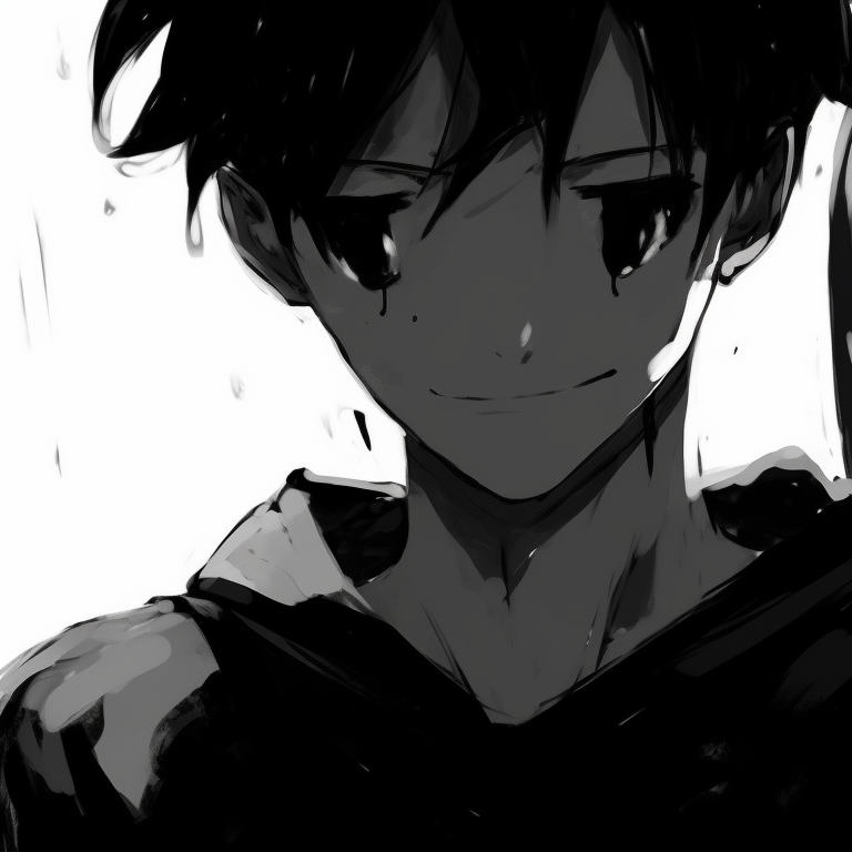 Close-up of two characters, varying levels of grayscale, showing intricate facial expressions. black and white matching pfp ideas pfp for discord.