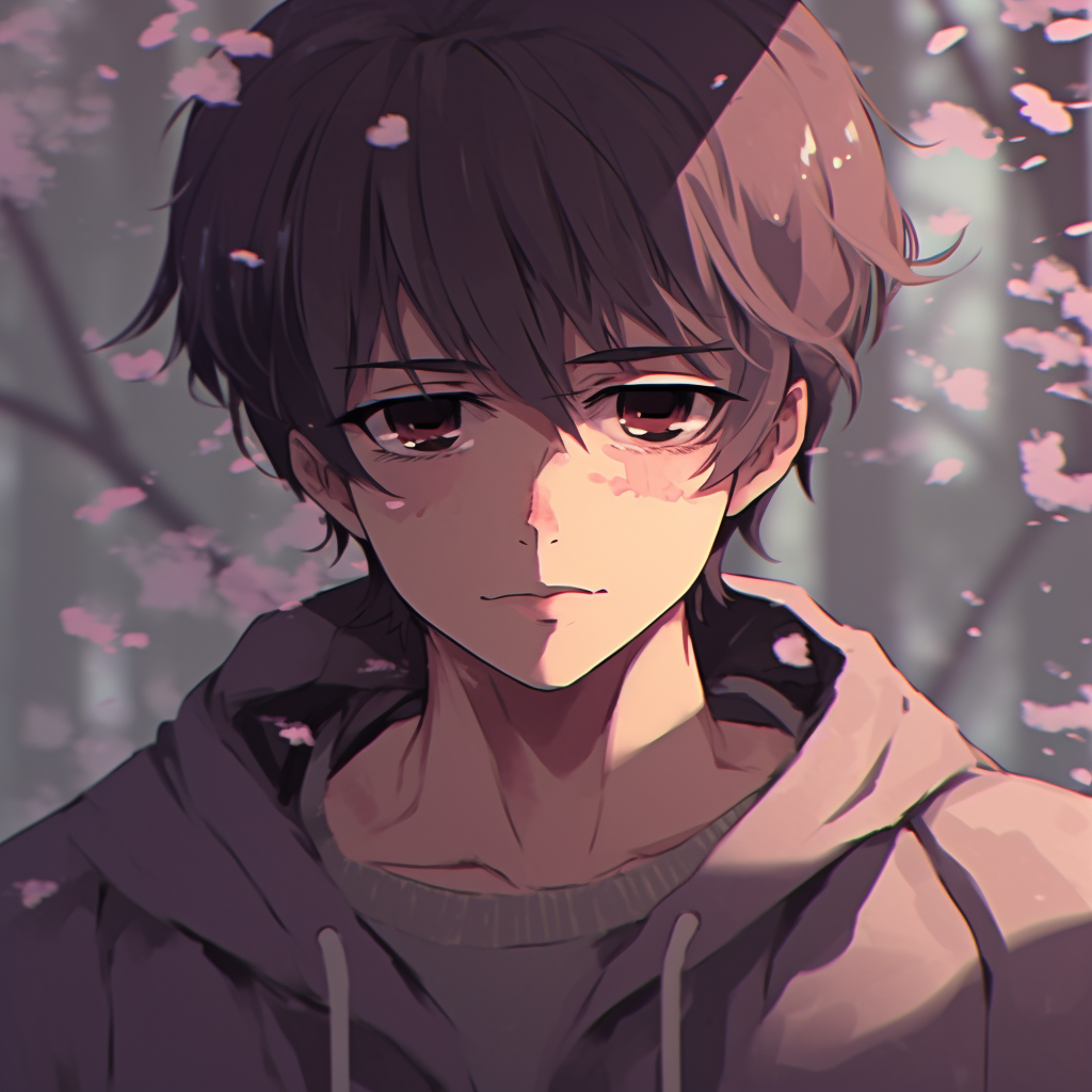 A profile picture portraying a character with a distant gaze, muted color palette and detailed expression. anime aesthetics with sad pfp