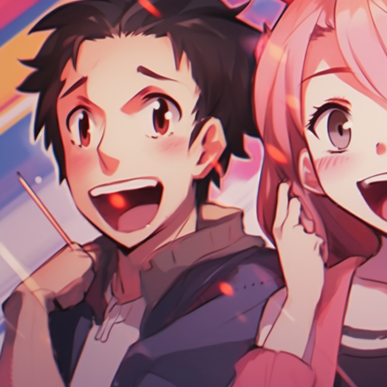 Four characters, vibrant colors and exaggerated expressions, involved in a comical scene. funny matching pfp for 4 friends pfp for discord.