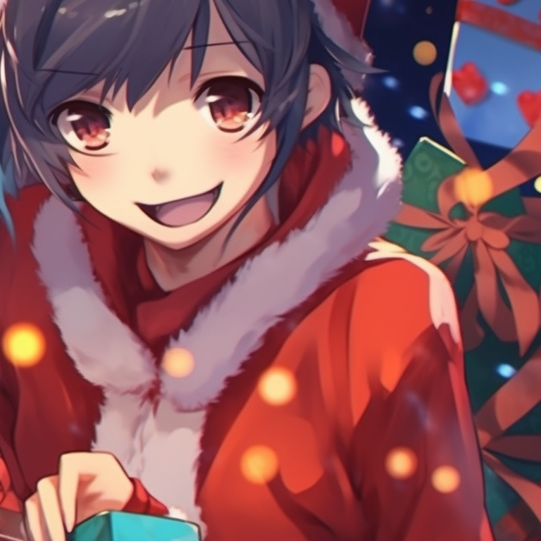 Two characters sharing a tender gaze, warm color palette, situated in a dim room lit only by a singular Christmas candle. iconic matching christmas art pfp pfp for discord.