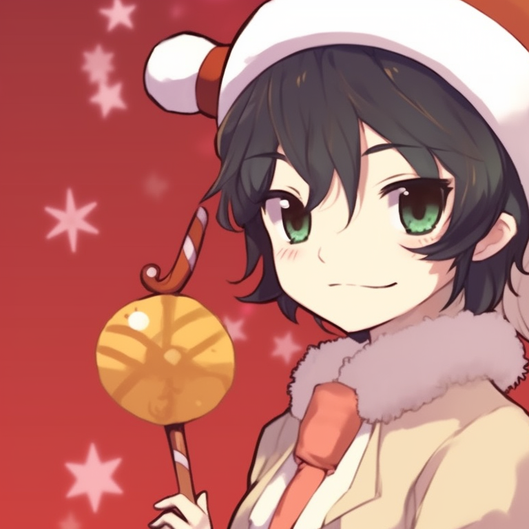Two characters in vintage Christmas card style, muted tone and wearing Santa hats. classy matching christmas aesthetic pfp pfp for discord.