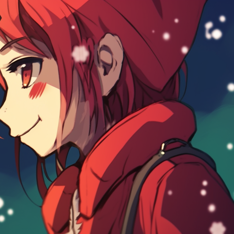 Two characters in Christmas sweaters, holding candy canes, with a snow-filled background. christmas matching profile photos tumblr pfp for discord.