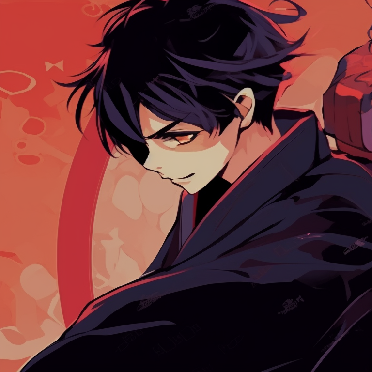 Two samurai characters in combat stances, strong linear detailing and bold colors. anime inspired matching pfp couples pfp for discord.