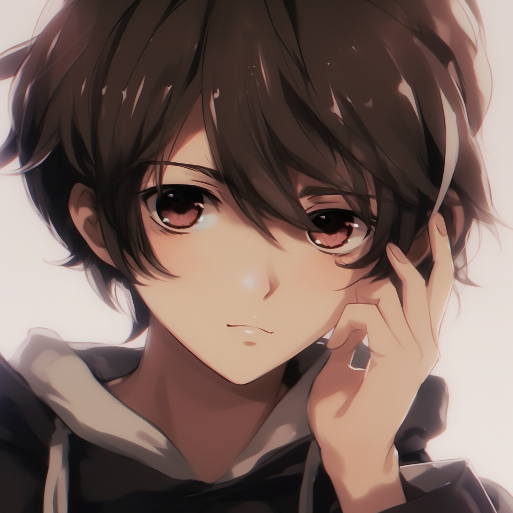 Y2K anime boy gazing into the distance, evocative eyes and muted tones. specific y2k pfp