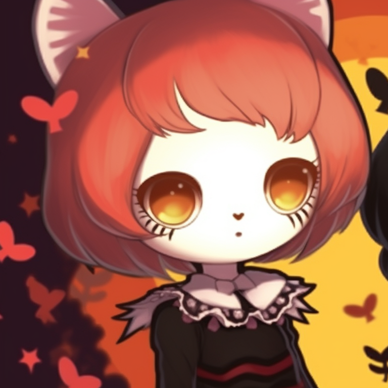 Two characters in matching outfits, emphasized by detailed artwork and vibrant colors in a Halloween night setting. my melody matching pfp halloween theme makeup pfp for discord.