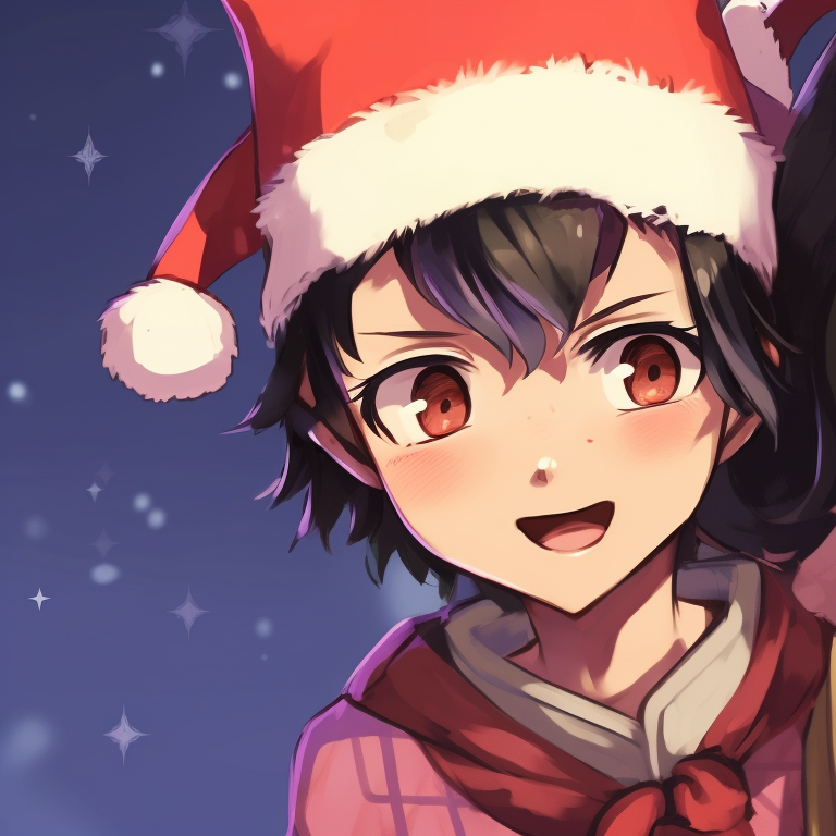 Two characters, festive colors and snowy backdrop, arms linked. matching christmas demon slayer pfp characters pfp for discord.