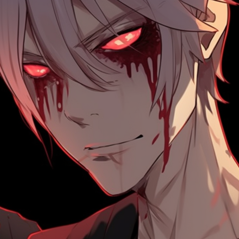 Two characters with striking red eyes, stark shadows and sharp lines. chainsaw man themed matching pfp pfp for discord.