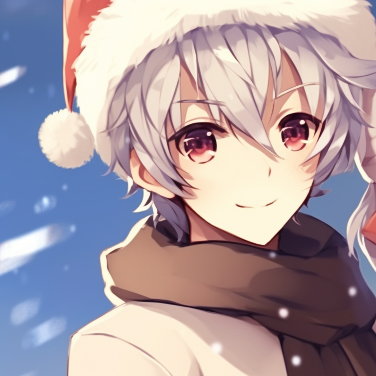 Two characters, soft lighting and serene expressions, standing in front of a holiday tree. best matching christmas discord pfp versions pfp for discord.