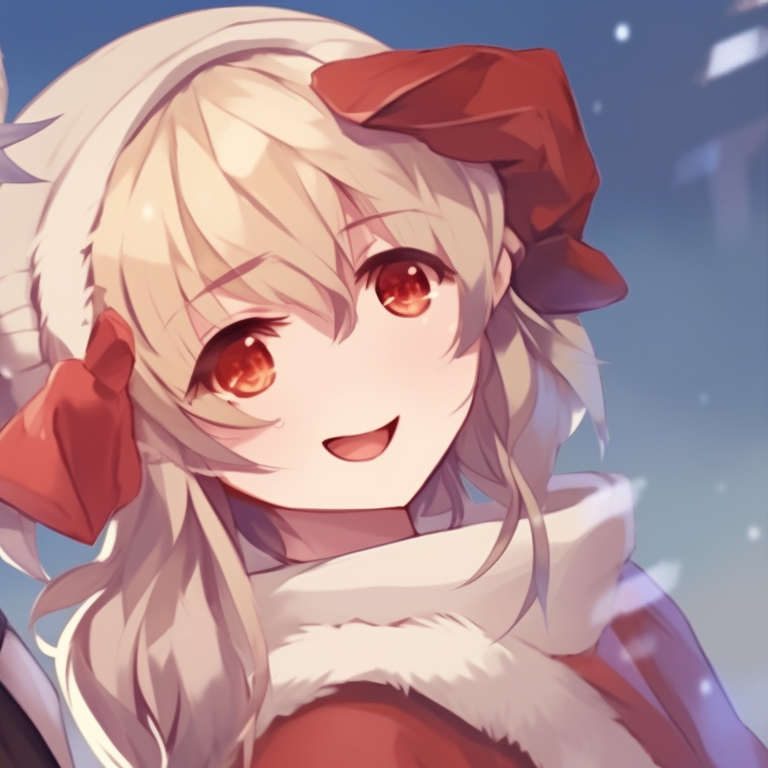 Two characters, soft lighting and serene expressions, standing in front of a holiday tree. best matching christmas discord pfp versions pfp for discord.