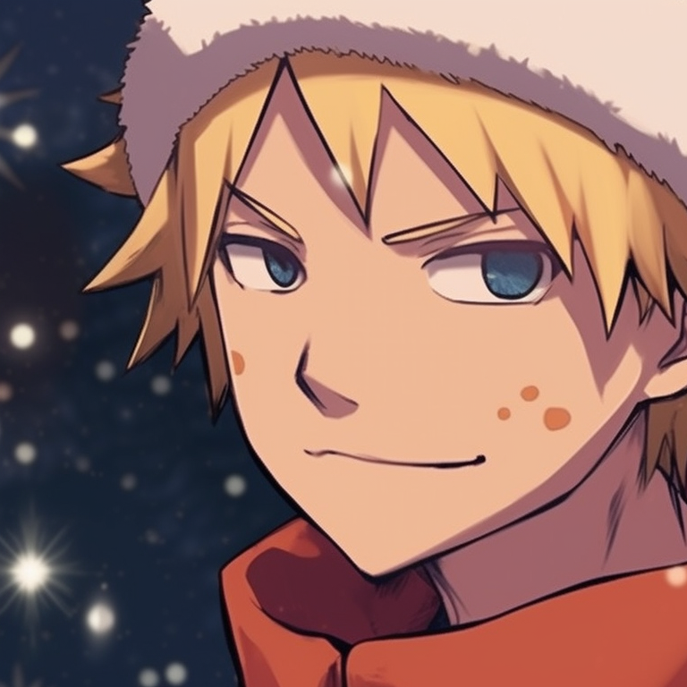Two Naruto characters surrounded by snowflakes, dynamic lines and cool tones. naruto themed matching christmas profile pictures pfp for discord.