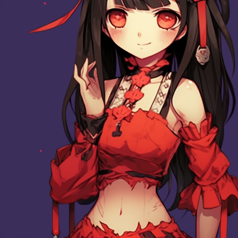 Two characters with devilish outfits, strong contrasting colors and grungy texture. halloween inspired non anime matching pfp pfp for discord.