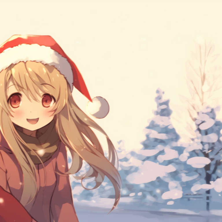 Two characters, excited expressions, exchanging brightly wrapped gifts. anime inspired matching christmas pfp gif pfp for discord.