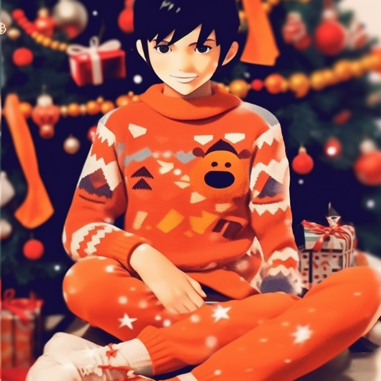 Two characters holding Christmas ornaments, playful colors and detailed background. stylish preppy christmas pfp matches pfp for discord.