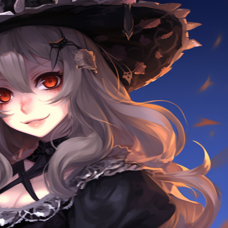 Two characters holding a candy and catalyst, symbolizing the fun and adventure aspect of Halloween. halloween pfp with genshin elements pfp for discord.