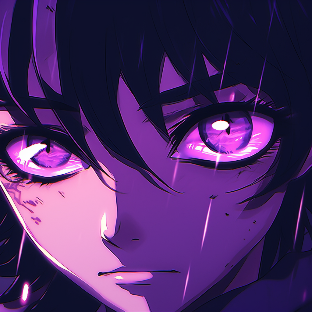 Anime girl surrounded by purple butterflies, soft color tone and delicate designs. adorable purple anime pfps