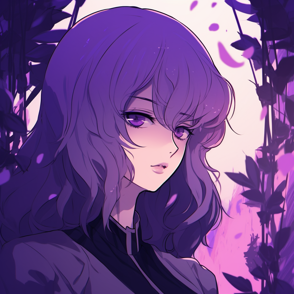 The Melancholy of Haruhi Suzumiya's Yuki Nagato, close-up image, sharp linework, and chiseled features. anime purple pfp highlights pfp for discord.