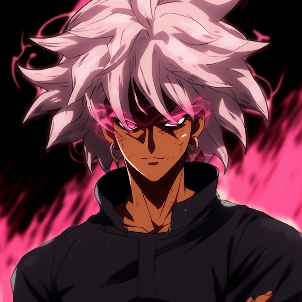 Close-up portrait of Goku Black in Rosé form, vivid colors and dynamic expression. captivating black anime pfp collection