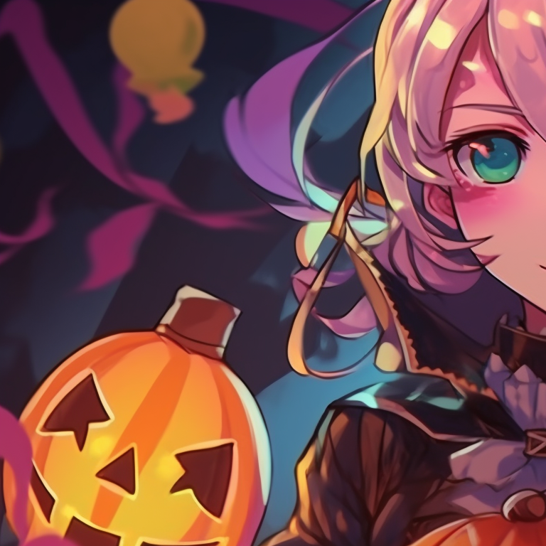 Two characters in monster costumes, intricate detail and a sense of movement. project sekai halloween themed profile pictures pfp for discord.