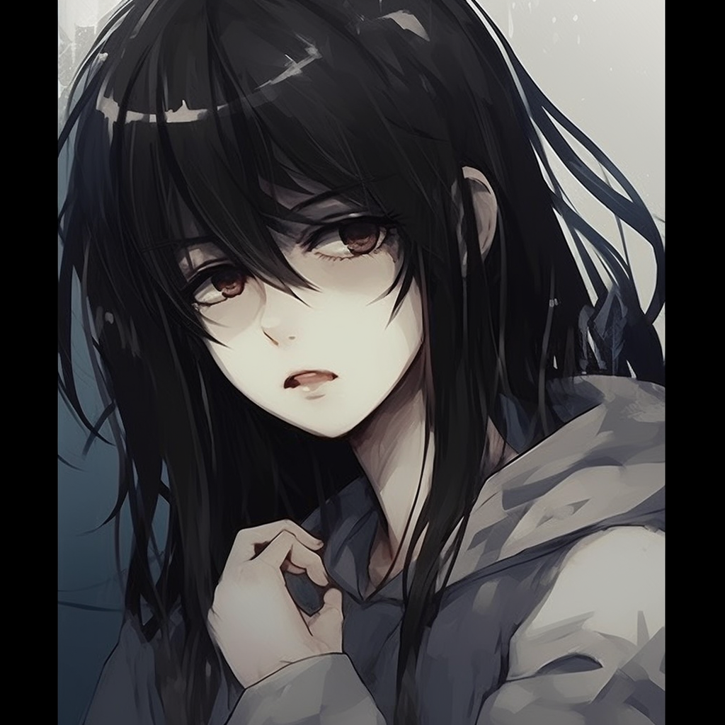 Anxious anime girl, realistic shadow and light dynamics, muted tones. unique depressed anime pfp compilations