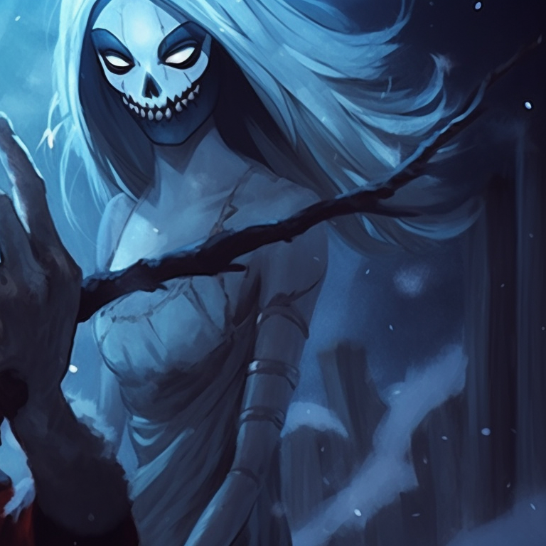 A pair of wights wandering in a snowscape, marked by muted, winter-blues. matching scary christmas pfp supernatural creatures pfp for discord.