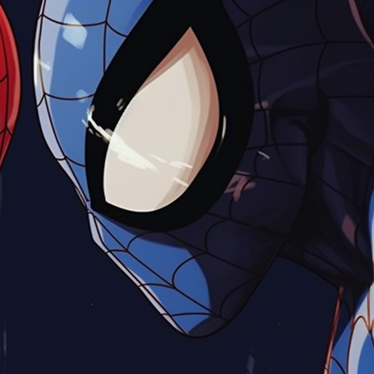 Two Spiderman characters posing in an urban setting, street art style and bright colors. cartoon matching spiderman pfp pfp for discord.