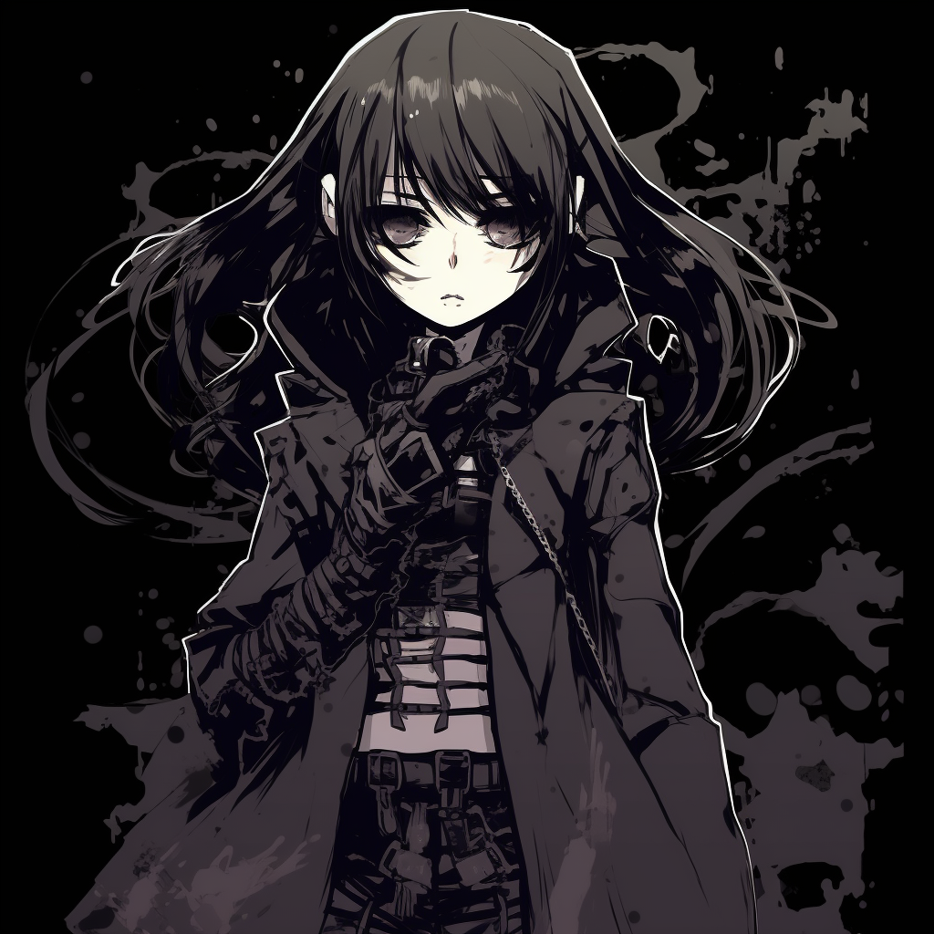 Anime girl with eccentric gothic fashion, dynamic in detail and vibrant in its own dark way. goth anime girl pfp aesthetics pfp for discord.