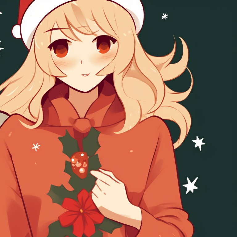 Close-up of two characters, sharp detailing, clearly visible Christmas accents. gifs for matching christmas pfp in preppy style pfp for discord.
