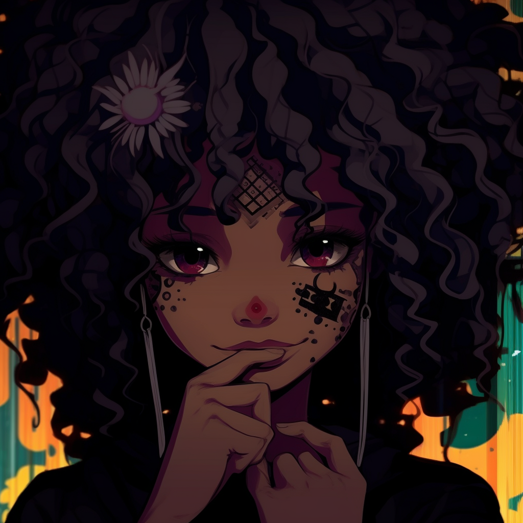 Afro Girl in sunset settings with warm, vibrant colors animated black girl pfp pfp for discord.