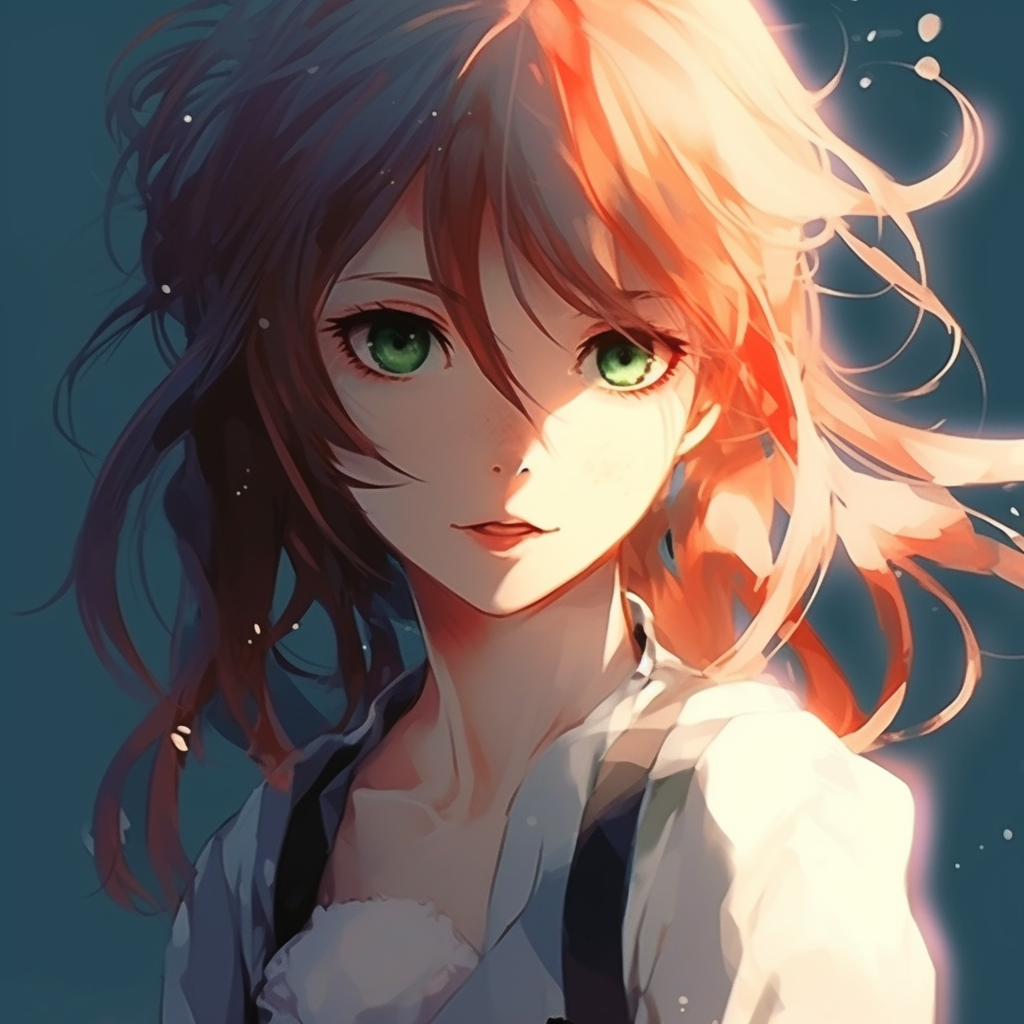 Anime character with excessive editing, unnatural color tones and abundant photo-manipulation effects. anime pfp considered cringe pfp for discord.