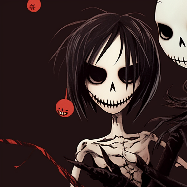 Two characters beneath a sinister mistletoe, blood-red ornaments contrasting the grim expressions. matching scary christmas pfp horror film art pfp for discord.