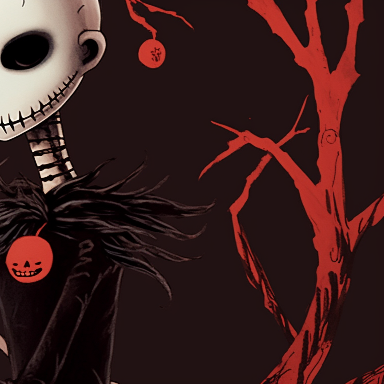 Two characters beneath a sinister mistletoe, blood-red ornaments contrasting the grim expressions. matching scary christmas pfp horror film art pfp for discord.