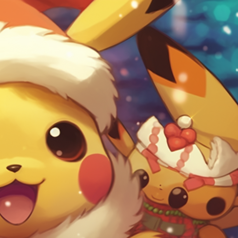 Jigglypuff and Wigglytuff exchanging Christmas gifts, set in a border of Christmas lights. top matching christmas pokemon pfp for kids pfp for discord.