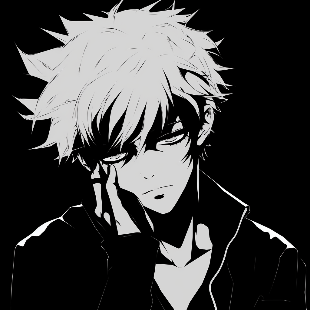 Iconic Totoro's face, simple yet expressive in pure black and white lines. trending black and white anime aesthetic pfp pfp for discord.