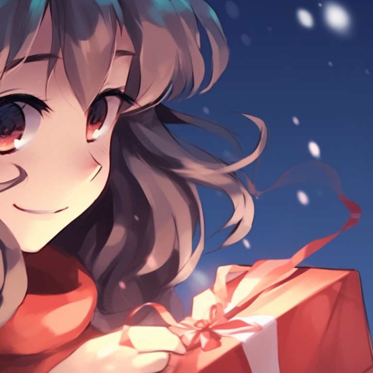 Two characters, expressions of anticipation, warm diffused backlighting emphasizing their bond, popping a Christmas cracker. seasonal matching pfp christmas pfp for discord.