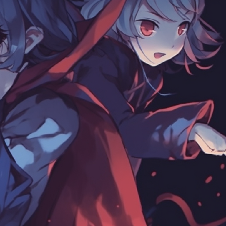 Three characters, each holding a carved pumpkin, their faces reflecting the pumpkin's glow. halloween pfp trio pfp for discord.