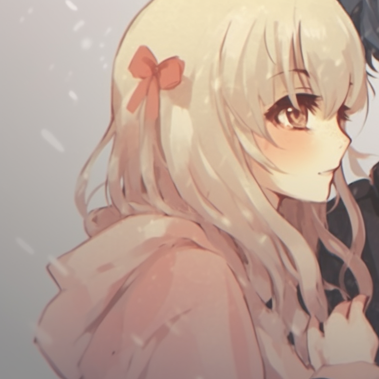 Two characters waltzing under cherry blossom trees, vibrant pink blossoms and blurred motion effect cute couple matching aesthetics pfp pfp for discord.