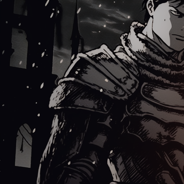 Two warriors outlined by a blood-red eclipse, creating a dramatic blend of darkness and light. berserk inspired halloween aesthetics pfps pfp for discord.