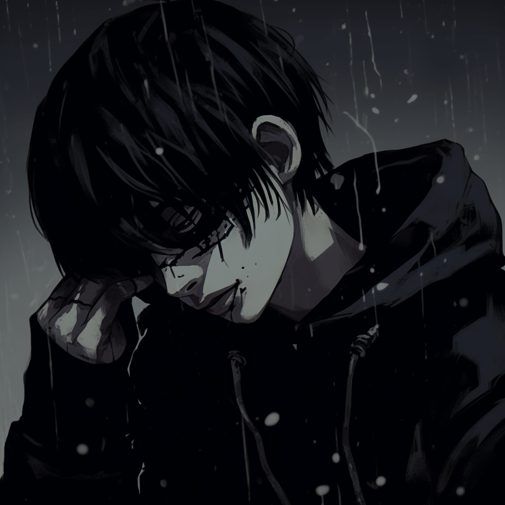 Tokyo Ghoul's Kaneki in grunge art style with pronounced chiaroscuro effect. edgy grunge anime pfp