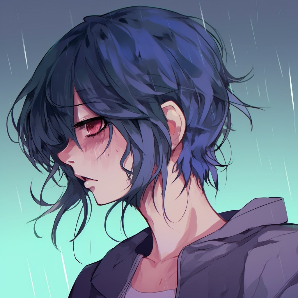 A profile picture of an animated girl, her expression morose, bathed in cool toned colors and delicate linework. animated depressed anime pfp icons