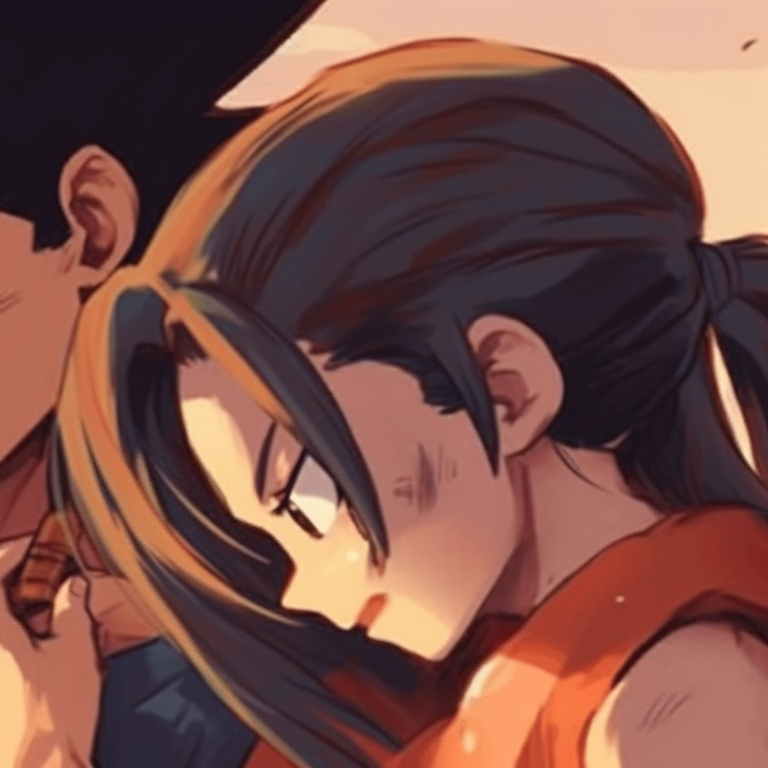 Goku and Chichi saying goodbye, melancholic tones and detailed expressions. goku and chichi love moments pfp for discord.
