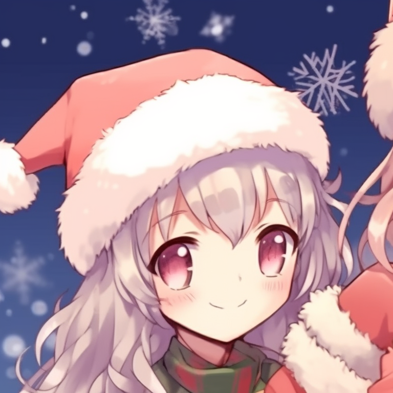 Two characters holding each other, red and green palette and twinkling lights background. versatile christmas pfp for discord pfp for discord.