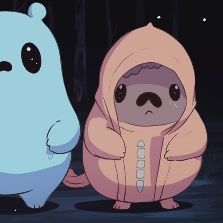 Grizzly, Panda, and Ice Bear as translucent ghosts, simplistic art and glowing effect. cute we bare bears matching halloween pfp ideas pfp for discord.