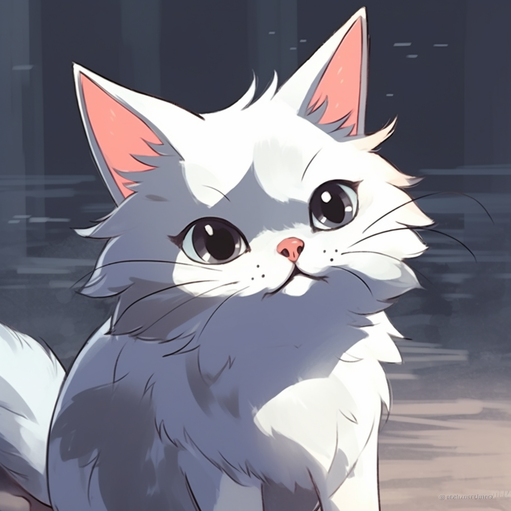 A sleek anime cat with expressive eyes and dynamic line work. stylish anime cat drawings pfp