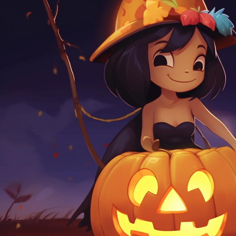 Lilo and Stitch silhouettes on a moonlit night, highlighting their Halloween costumes of a scarecrow and skeleton. spooky lilo and stitch matching pfp pfp for discord.