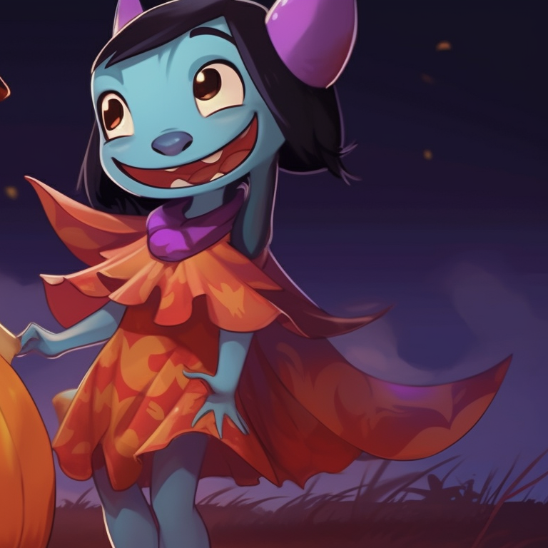 Lilo and Stitch silhouettes on a moonlit night, highlighting their Halloween costumes of a scarecrow and skeleton. spooky lilo and stitch matching pfp pfp for discord.