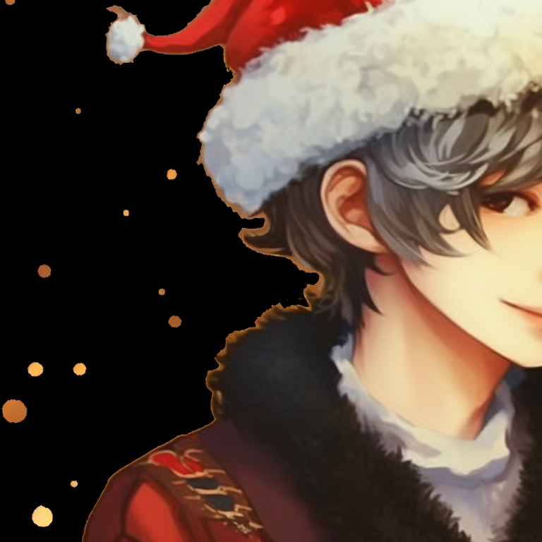 Close-up on two smiling characters in Santa outfits, bold outlines and cheerful expressions. joyful matching christmas pfp felix pfp for discord.